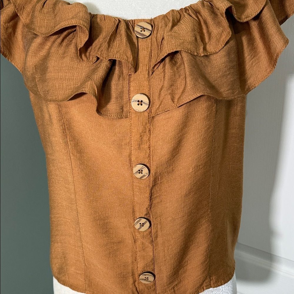 Cato Off-Shoulder Ruffled Blouse in Beautiful Rust Color - Picture 6 of 10